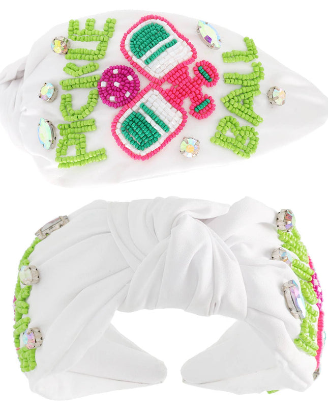 Pickle Baller Top Knotted Beaded Headband