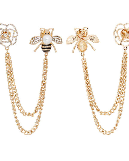 Brooch Luxe Bee Rose Chain Double Pin for Women