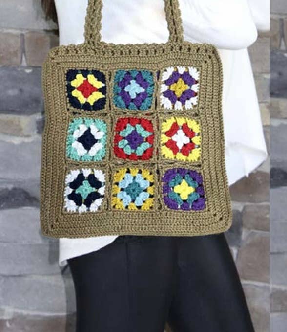 Khaki Floral Crochet Shoulder Bag