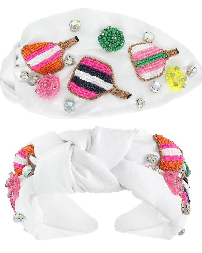 Pickleball Top Knotted Jeweled Beaded Headband