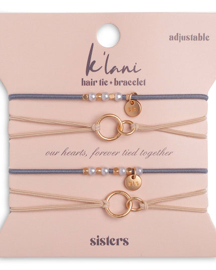 "Sisters" Gold & Pearl Shareable Hair Tie Bracelet Set