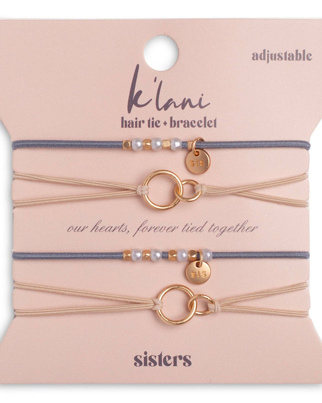 "Sisters" Gold & Pearl Shareable Hair Tie Bracelet Set