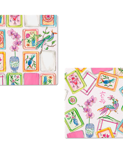 Mahjong Pink Ceramic Coasters Set of 12