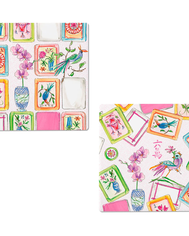 Mahjong Pink Ceramic Coasters Set of 12