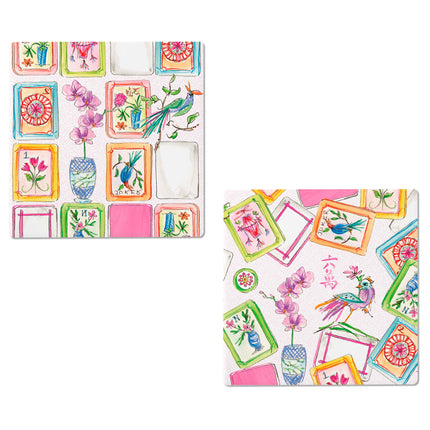 Mahjong Pink Ceramic Coasters Set of 12