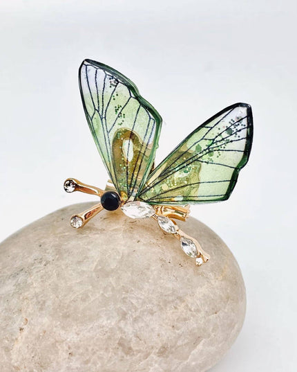 Resin Wings Rhinestone Butterfly Brooch