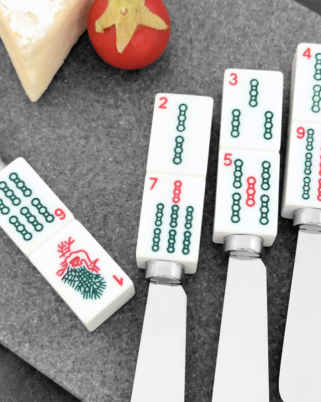 4-Piece Mahjong Bamboo Charm Resin Cheese Spreader