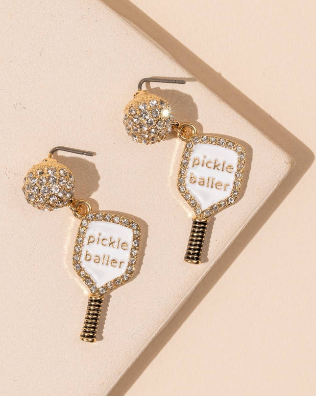 Enamel "Pickle Baller" 18K Gold Dip Dangling Earring