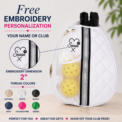 Pickleball Bag White w/ Black/Silver Stripe