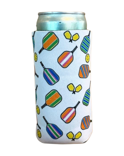Pickleball Paddle Pattern Neoprene Slim Can Cooler 12oz