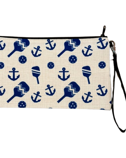 Nautical Pickleball Pattern Wristlet Pouch