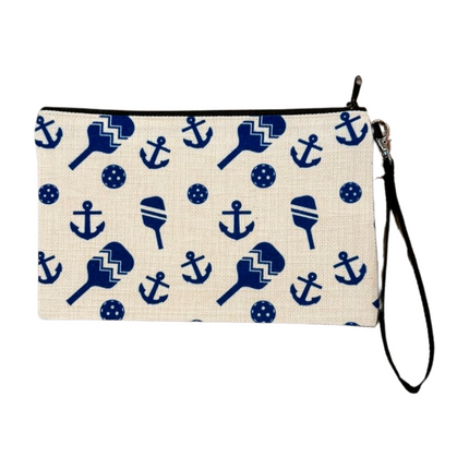 Nautical Pickleball Pattern Wristlet Zip Pouch