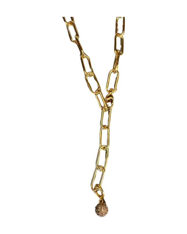 Pave Pickleball on Paper Clip Link Chain Adjustable Necklace