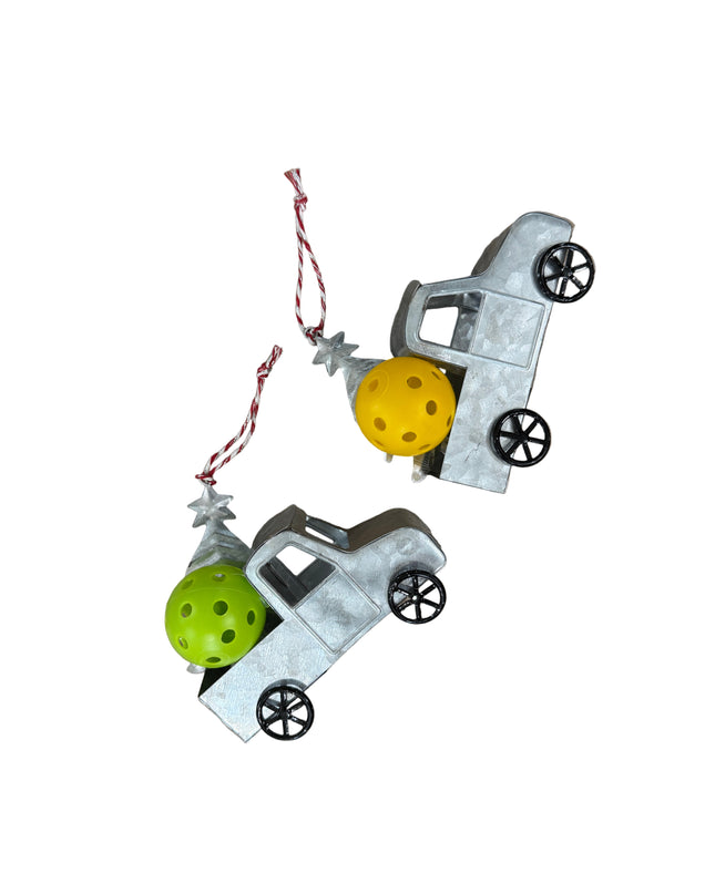 Metal Jeep Ornament  with Pickleball