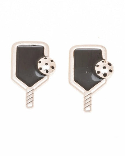 Pickleball Paddle Black Enamel Stud Earrings