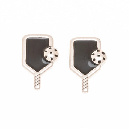 Pickleball Paddle Black Enamel Stud Earrings