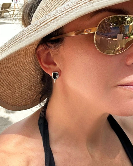 Pickleball Paddle Black Enamel Stud Earrings