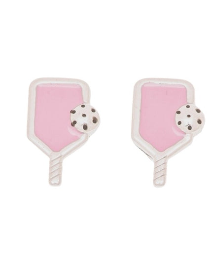 Pickleball Paddle Pink Enamel Stud Earrings