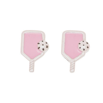Pickleball Paddle Pink Enamel Stud Earrings