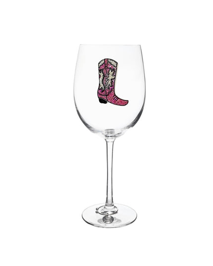 Pink Cowboy Boot Stemmed Wine Glass