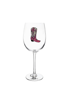 Pink Cowboy Boot Stemmed Wine Glass