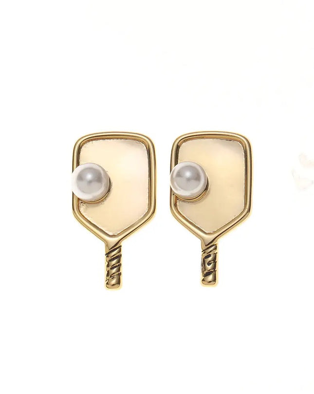 Gold Pickleball Pearl Stud Earrings