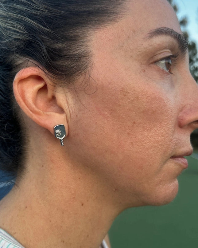 Silver Pickleball Paddle Stud Earrings