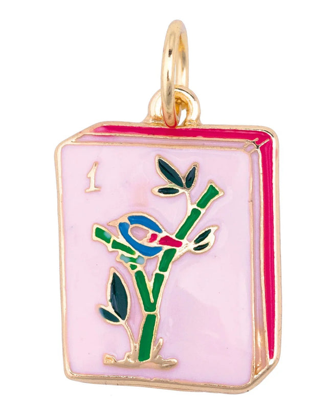 Mahjong Enamel Tile Charm in Pink