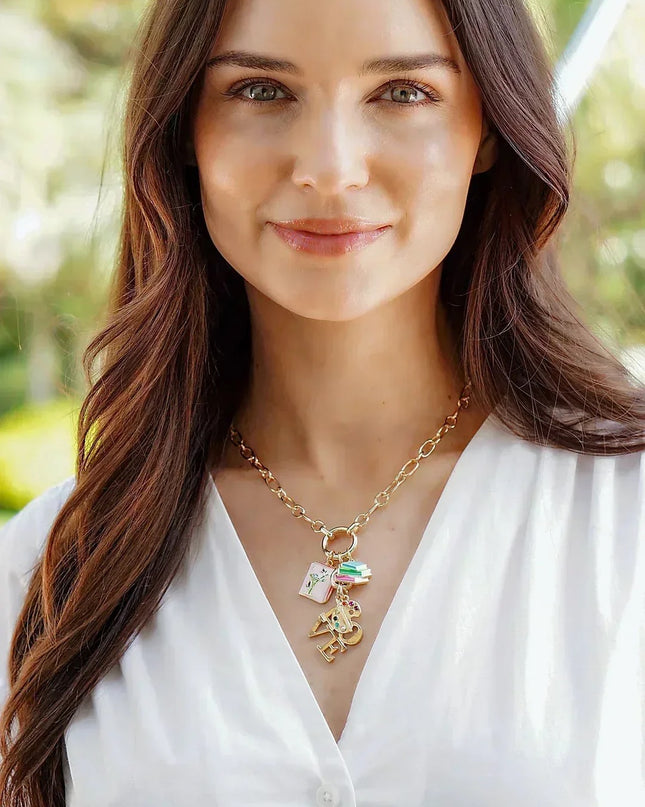 Mahjong Enamel Tile Charm in Pink