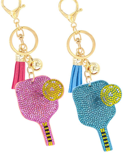 Rhinestone Pickleball Paddle Keychain