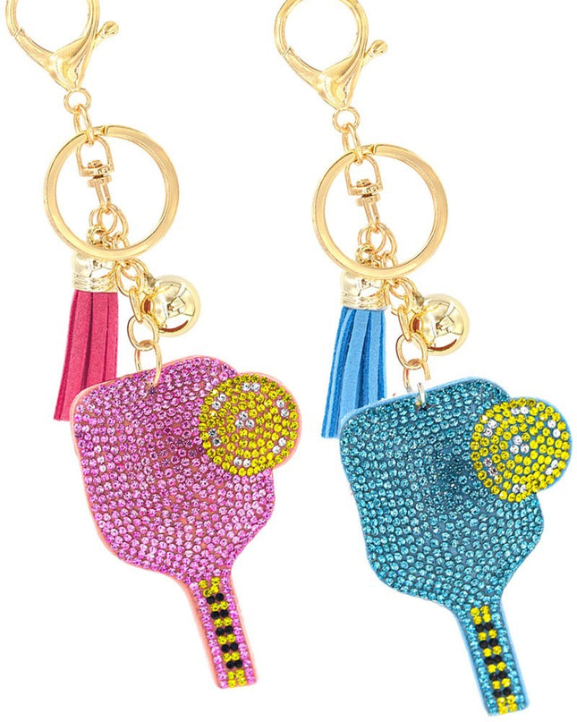 Rhinestone Pickleball Paddle Keychain