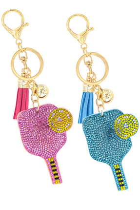 Rhinestone Pickleball Paddle Keychain Fuchia