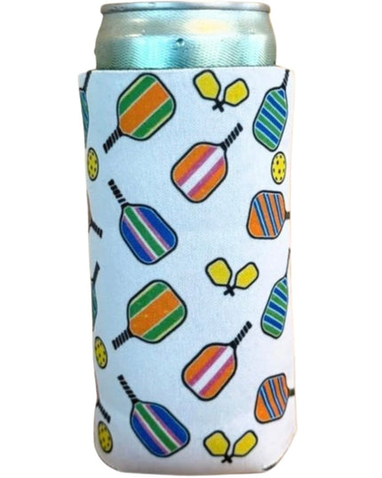 Pickleball Paddle Pattern Neoprene Slim Can Cooler 12oz