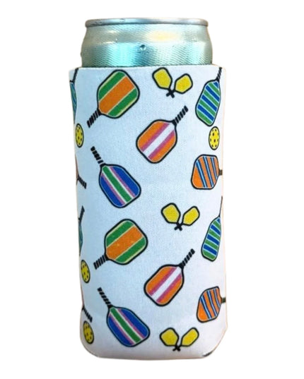 Pickleball Paddle Pattern Neoprene Slim Can Cooler 12oz