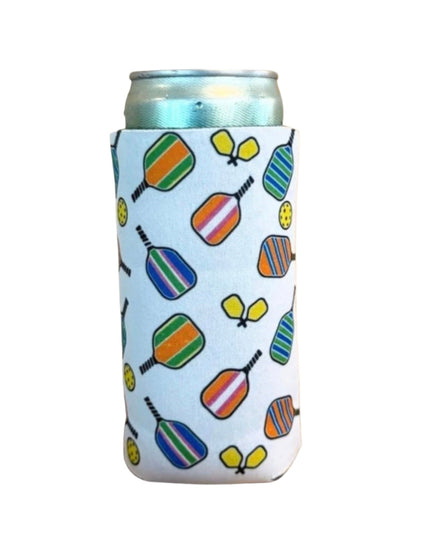 Pickleball Paddle Pattern Neoprene Slim Can Cooler 12oz