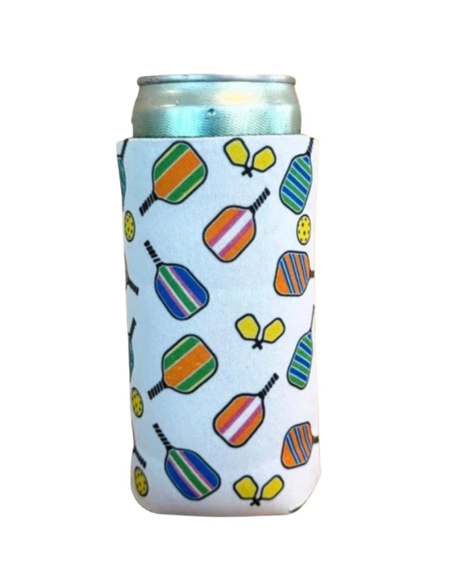Pickleball Paddle Pattern Neoprene Slim Can Cooler 12oz