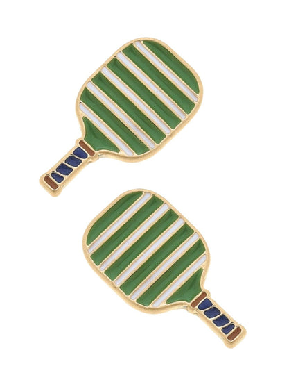 Ellie Pickleball Paddle Stud Earrings in Green