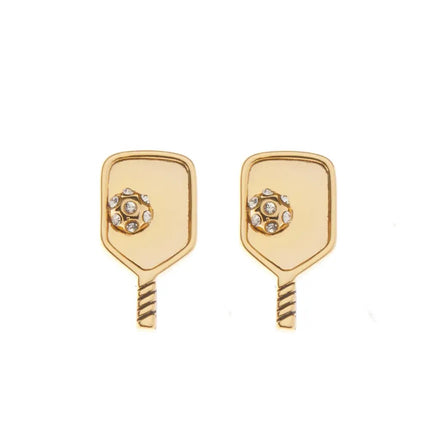 Gold Pickleball Paddle Stud Earrings
