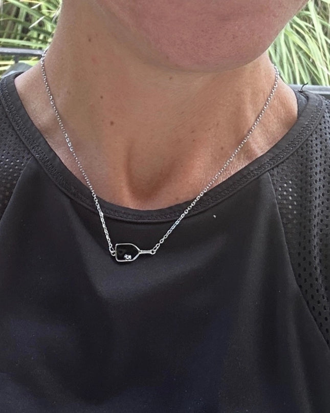 Pickleball Paddle Black Enamel Pendant