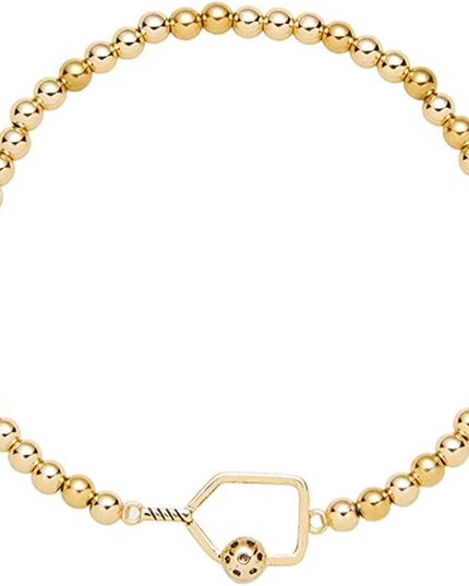 Pickleball Beaded Stretch Bracelet - Gold