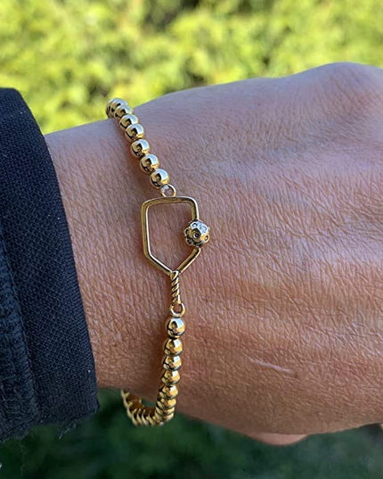 Pickleball Beaded Stretch Bracelet - Gold