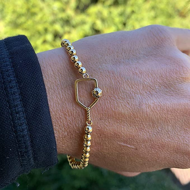 Pickleball Beaded Stretch Bracelet - Gold