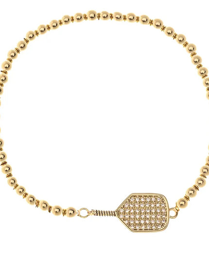 Pickleball Beaded Stretch Rhinestone Bracelet -Gold