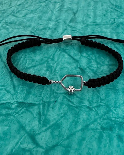 Black Pickleball Paddle Adjustable Rope Bracelet
