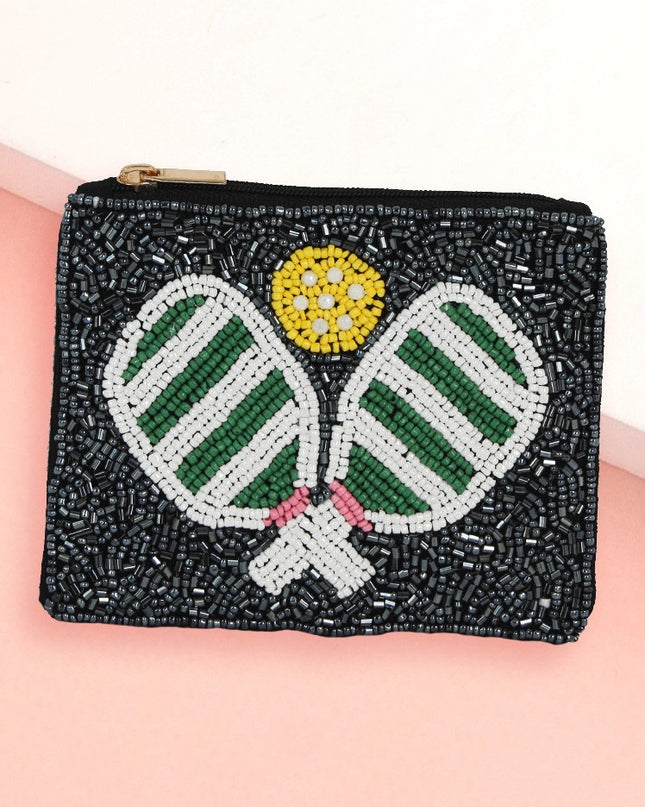 Pickleball Paddle Seed Beaded Mini Pouch Bag