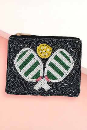 Pickleball Paddle Seed Beaded Mini Pouch Bag