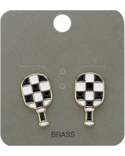 Check Enamel Pickleball Paddle Stud Earrings