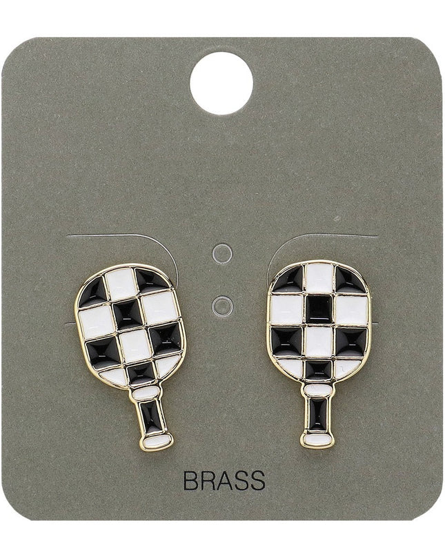 Check Enamel Pickleball Paddle Stud Earrings
