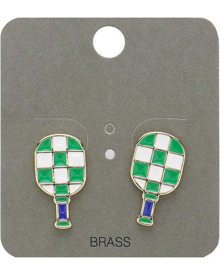Check Enamel Pickleball Paddle Stud Earrings