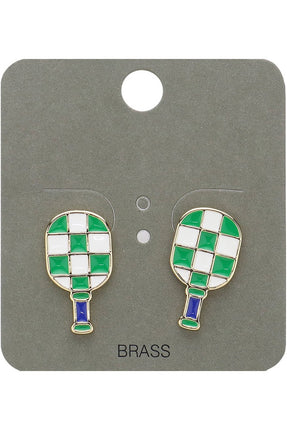 Check Enamel Pickleball Paddle Stud Earrings